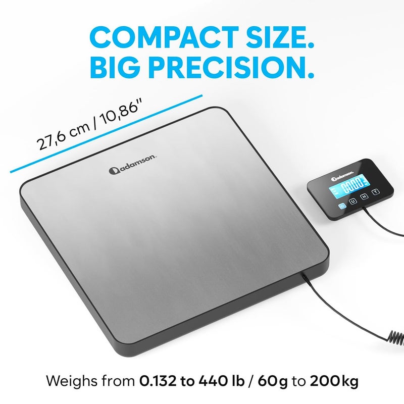 Adamson Shipping Scale for Small Business - 440 lbs/0.35oz - High Accurate Digital Postal Scale with Hold/Tare Function - Perfect for Packages, Luggage, Home Use - Battery & Cable Included - Image 2